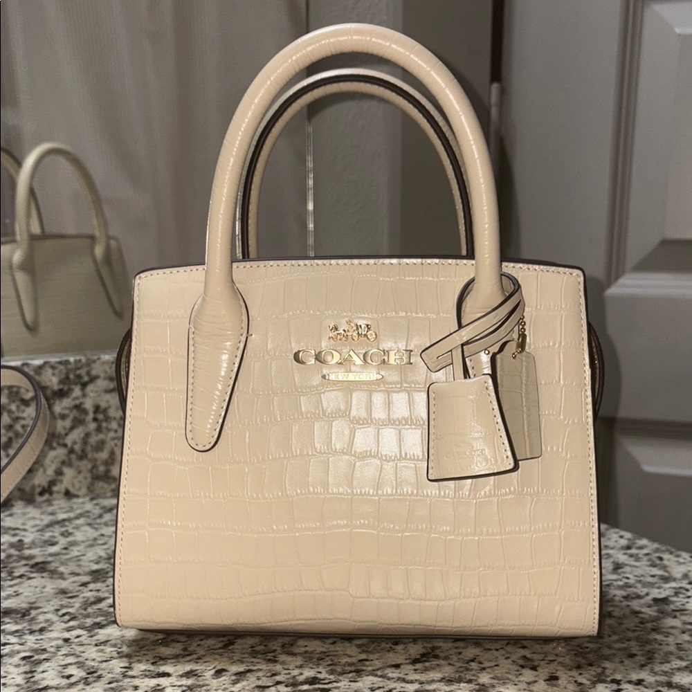 Coach Beige Croc-Embossed Satchel